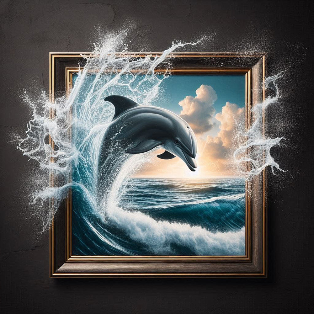 Diamond Painting - Full Round - 3D picture frame jumping dolphin (40*40CM)
