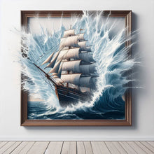 Load image into Gallery viewer, Diamond Painting - Full Round - 3D picture frame sea wave sailboat (40*40CM)
