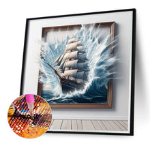 Load image into Gallery viewer, Diamond Painting - Full Round - 3D picture frame sea wave sailboat (40*40CM)
