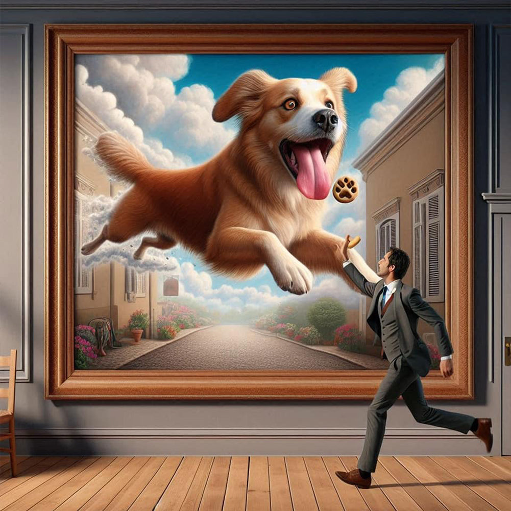Diamond Painting - Full Round - 3D picture frame running puppy (40*40CM)