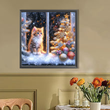Load image into Gallery viewer, AB Diamond Painting - Full Round - Christmas snowy night kitten (40*40CM)
