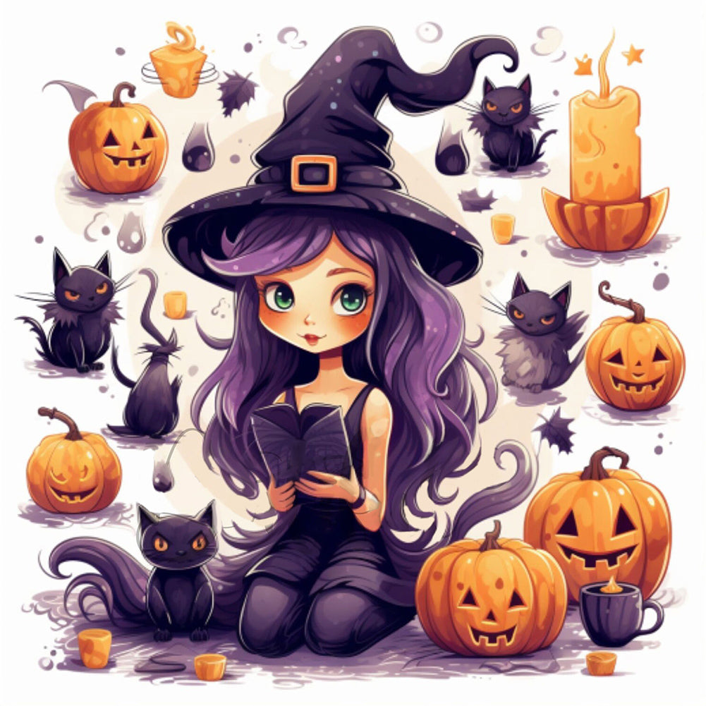 Diamond Painting - Full Round - Pumpkin witch girl (30*30CM)