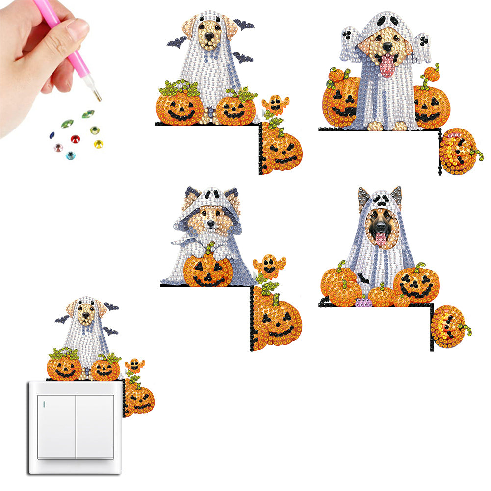 4Pcs Acrylic Cute Cartoon 5D DIY Diamond Wall Switch Sticker for Wall Decoration