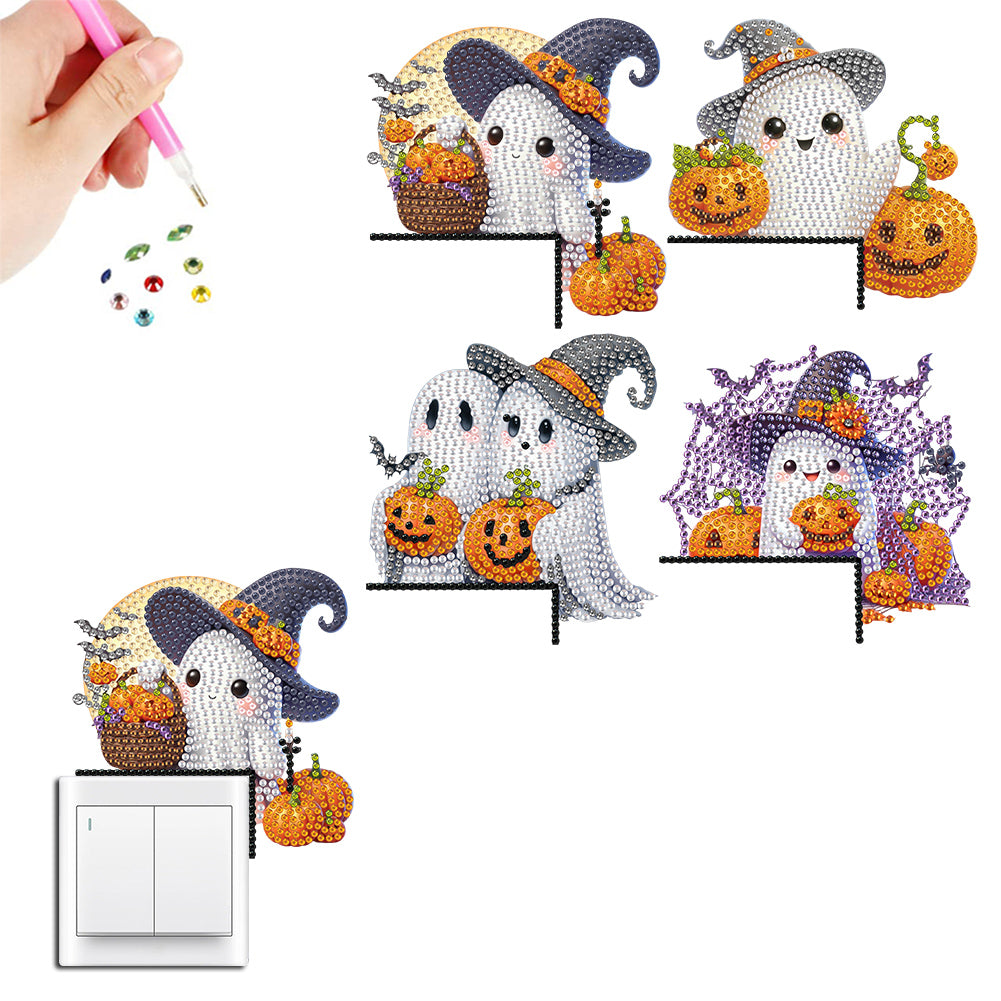 4Pcs Acrylic Cute Cartoon 5D DIY Diamond Wall Switch Sticker for Wall Decoration