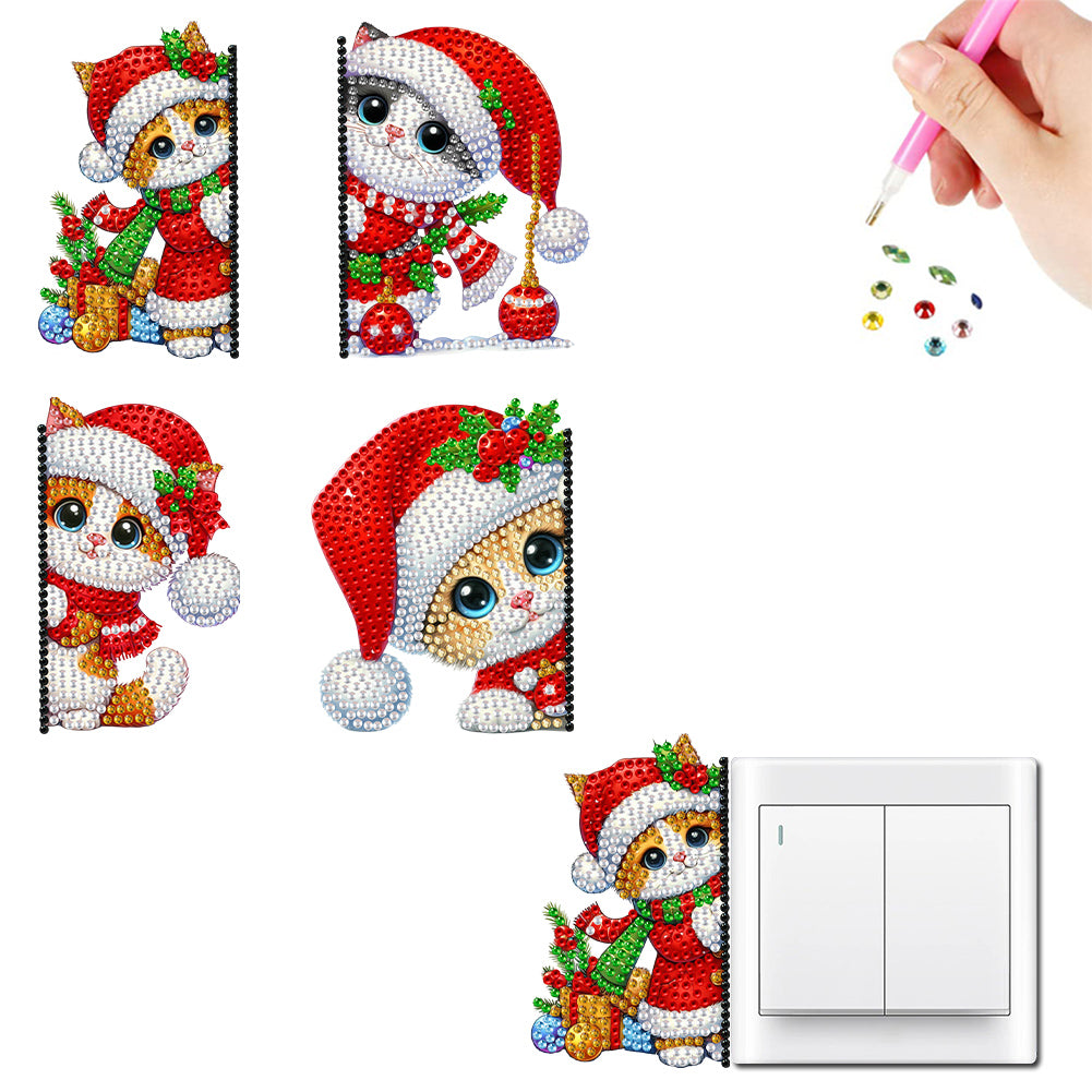 4Pcs Acrylic Cute Cartoon 5D DIY Diamond Wall Switch Sticker for Wall Decoration