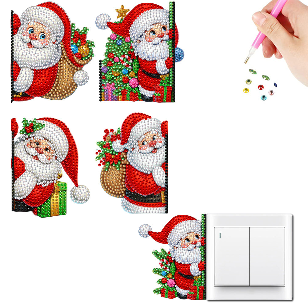 4Pcs Acrylic Cute Cartoon 5D DIY Diamond Wall Switch Sticker for Wall Decoration