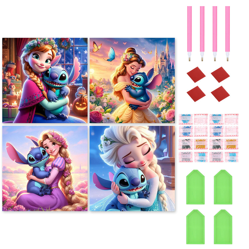 4pcs Round Diamond Painting Set - Disney Stitch (30*30CM)