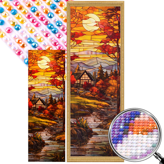 AB Diamond Painting - Full Round - Autumn cottage landscape glass art (30*90CM)