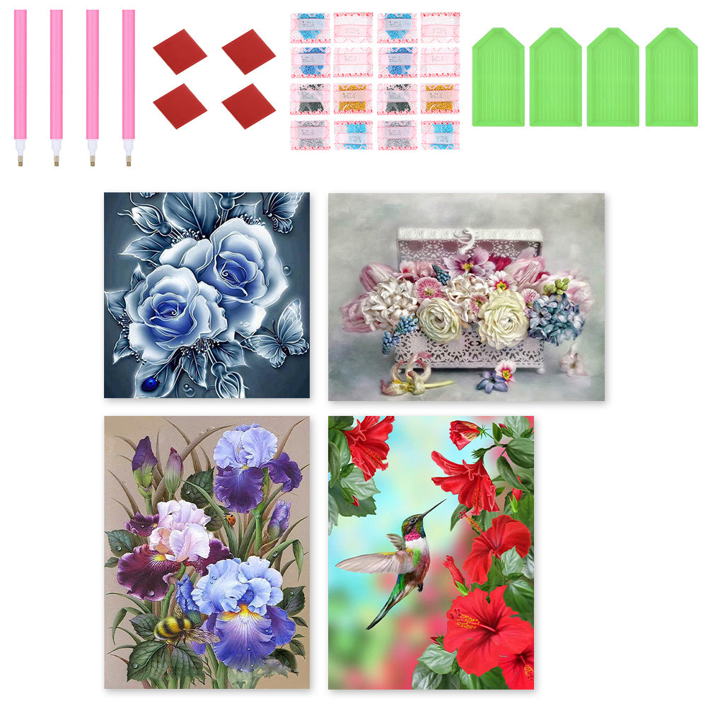4pcs Round Diamond Painting Set - Flower series (30*40CM)