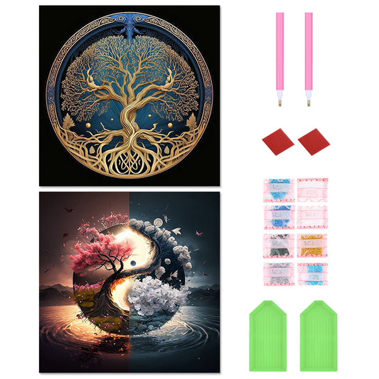 2pcs Round Diamond Painting Set - Tree of life (30*30CM)