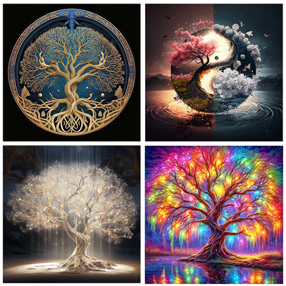 4pcs Round Diamond Painting Set - Flowers and plants (30*30CM)