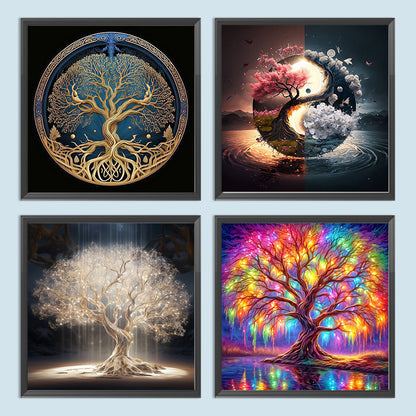 4pcs Round Diamond Painting Set - Flowers and plants (30*30CM)