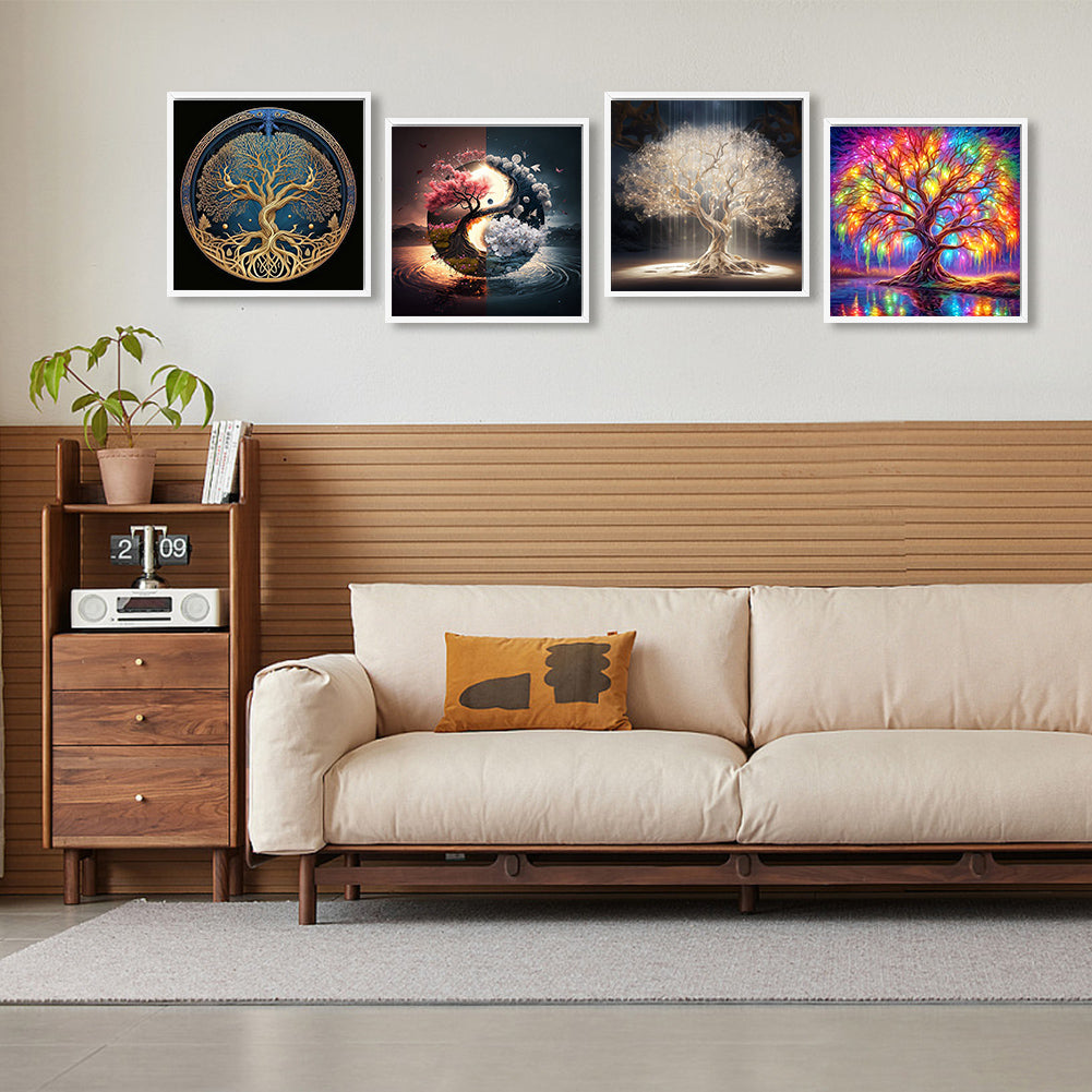 4pcs Round Diamond Painting Set - Flowers and plants (30*30CM)