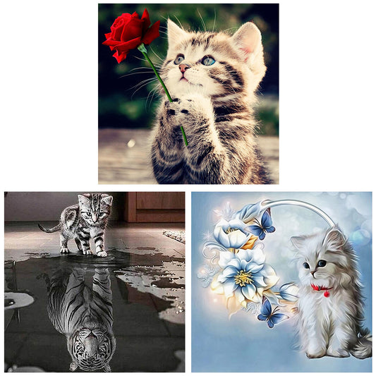 3pcs Round Diamond Painting Set - Cat (30*30CM)