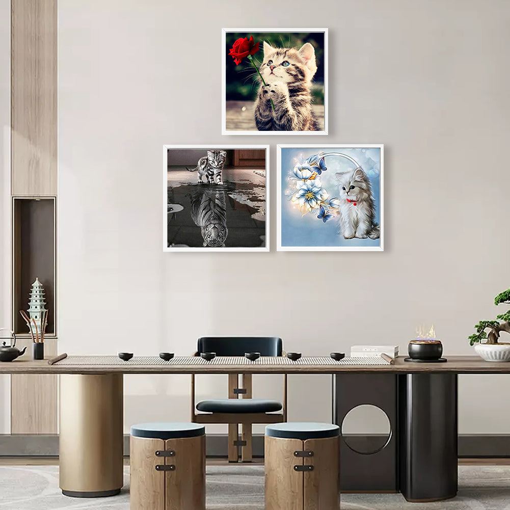 3pcs Round Diamond Painting Set - Cat (30*30CM)