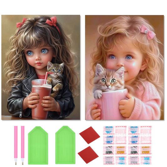 2pcs Round Diamond Painting Set - Cute Big-eyed girl (30*40CM)