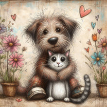 Load image into Gallery viewer, 4pcs Round Diamond Painting Set - Warm cat and dog (30*30CM)
