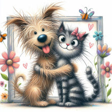 Load image into Gallery viewer, 4pcs Round Diamond Painting Set - Warm cat and dog (30*30CM)
