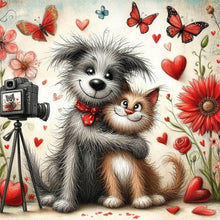 Load image into Gallery viewer, 4pcs Round Diamond Painting Set - Warm cat and dog (30*30CM)
