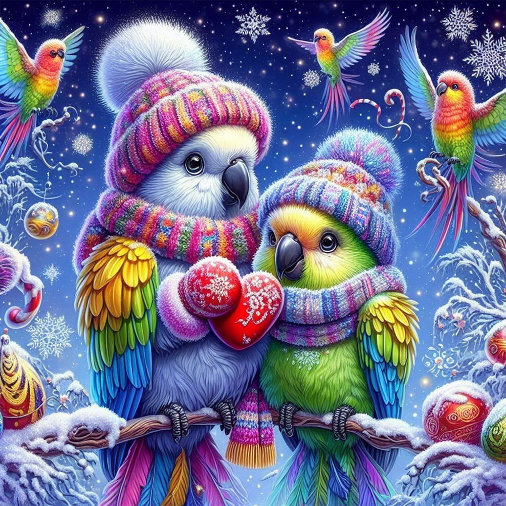Diamond Painting - Full Round - Parrot in the snow (40*40CM)