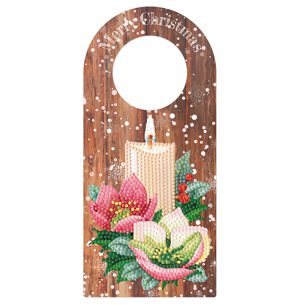 Christmas Candle Flower Diamond Painting Door Handle Hanging Sign for Art Crafts