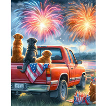 Load image into Gallery viewer, Diamond Painting - Full Round - Dog on pickup truck watching fireworks (40*50CM)
