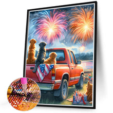 Load image into Gallery viewer, Diamond Painting - Full Round - Dog on pickup truck watching fireworks (40*50CM)
