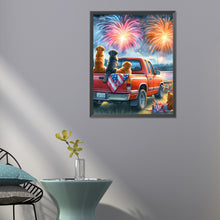 Load image into Gallery viewer, Diamond Painting - Full Round - Dog on pickup truck watching fireworks (40*50CM)
