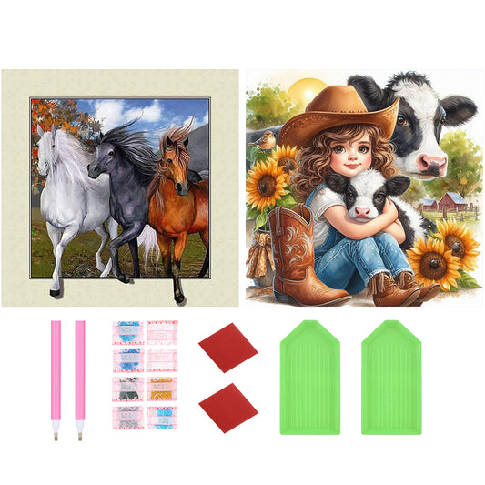 2pcsRound Diamond Painting Set - Animal (30*30CM)