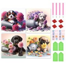 Load image into Gallery viewer, 4pcsRound Diamond Painting Set - Flower puppy (30*30CM)
