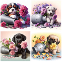 Load image into Gallery viewer, 4pcsRound Diamond Painting Set - Flower puppy (30*30CM)
