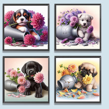 Load image into Gallery viewer, 4pcsRound Diamond Painting Set - Flower puppy (30*30CM)
