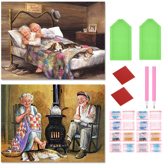 2pcs Round Diamond Painting Set - Old man (40*30CM)
