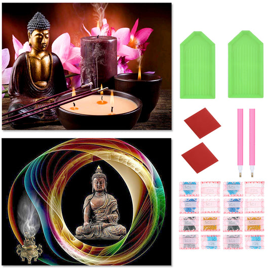 2pcs Round Diamond Painting Set - Buddha statue (40*30CM)