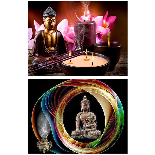 2pcs Round Diamond Painting Set - Buddha statue (40*30CM)