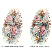 Load image into Gallery viewer, DIY Diamond Painting Wooden Necklace Display Stand Holder (Cross Flowers A)
