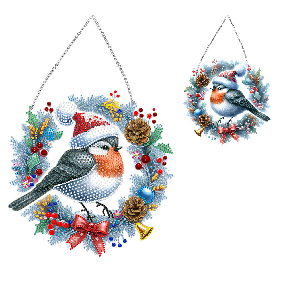 Acrylic Diamond Painting Hanging Pendant Diamond Art Home Decor (Bird Wreath)