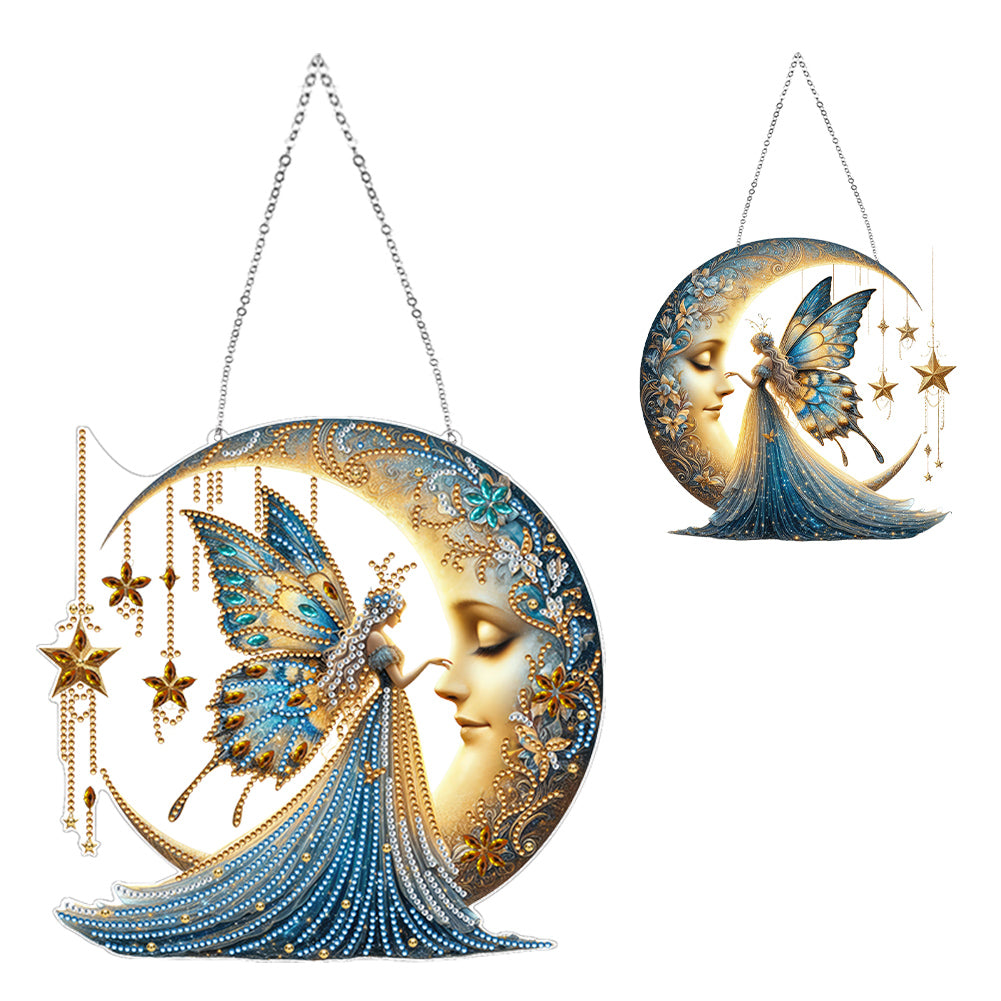 Acrylic Moonlight Goddess Diamond Art Hanging Pendant for Garden Window Decor(D)