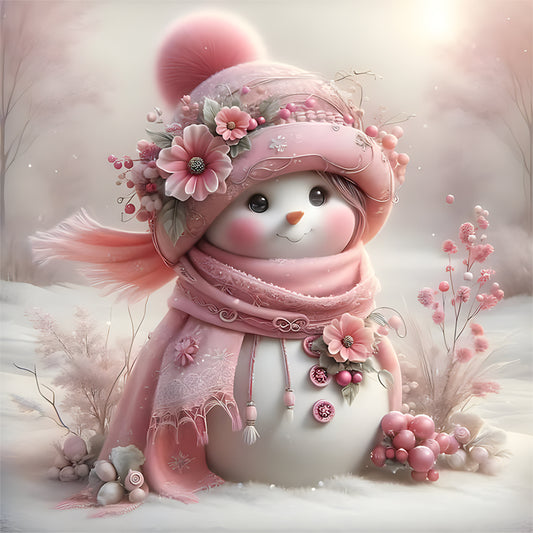 Diamond Painting - Full Round - Winter pink snowman (30*30CM)
