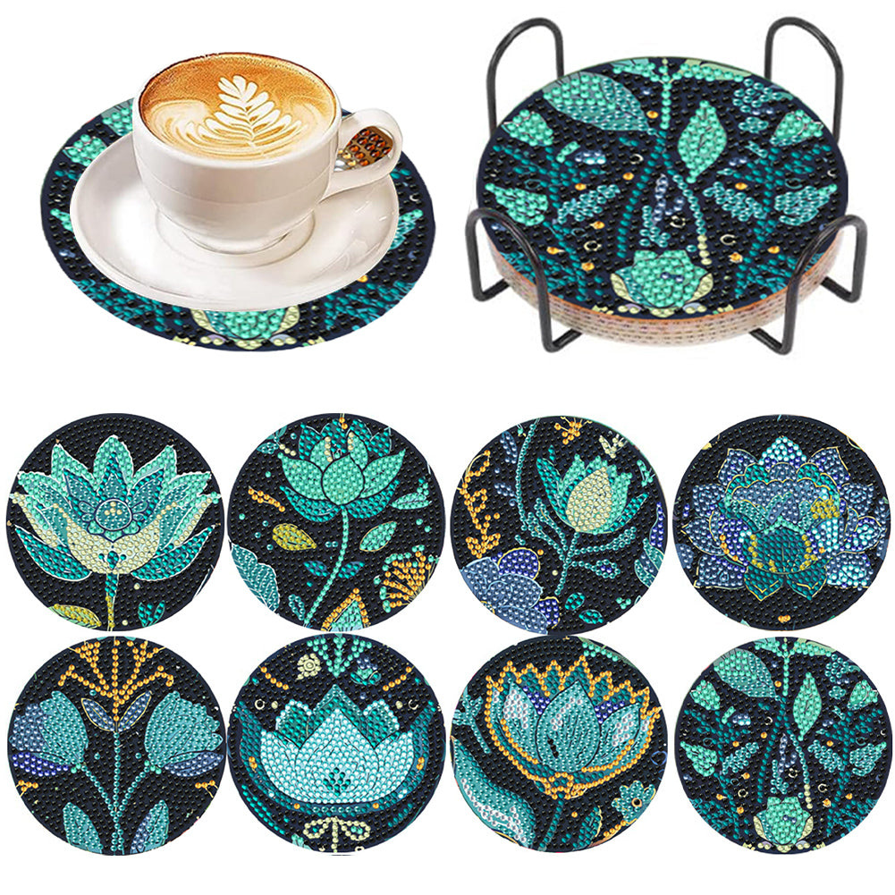 8Pcs Wooden Flower Diamond Painting Coasters DIY Cup Coasters for Home Office
