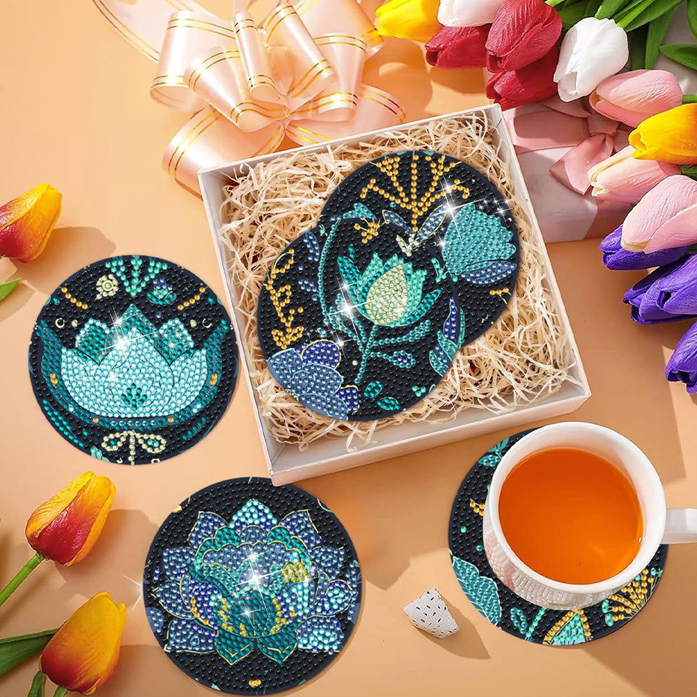 8Pcs Wooden Flower Diamond Painting Coasters DIY Cup Coasters for Home Office