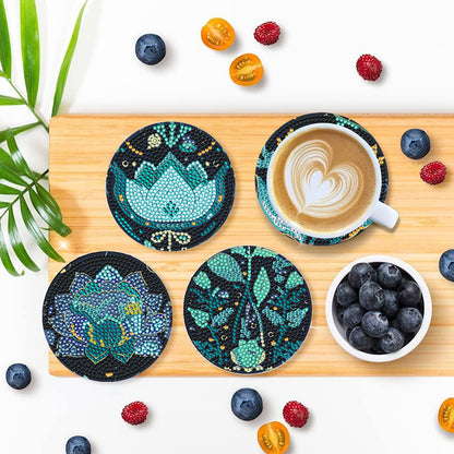 8Pcs Wooden Flower Diamond Painting Coasters DIY Cup Coasters for Home Office
