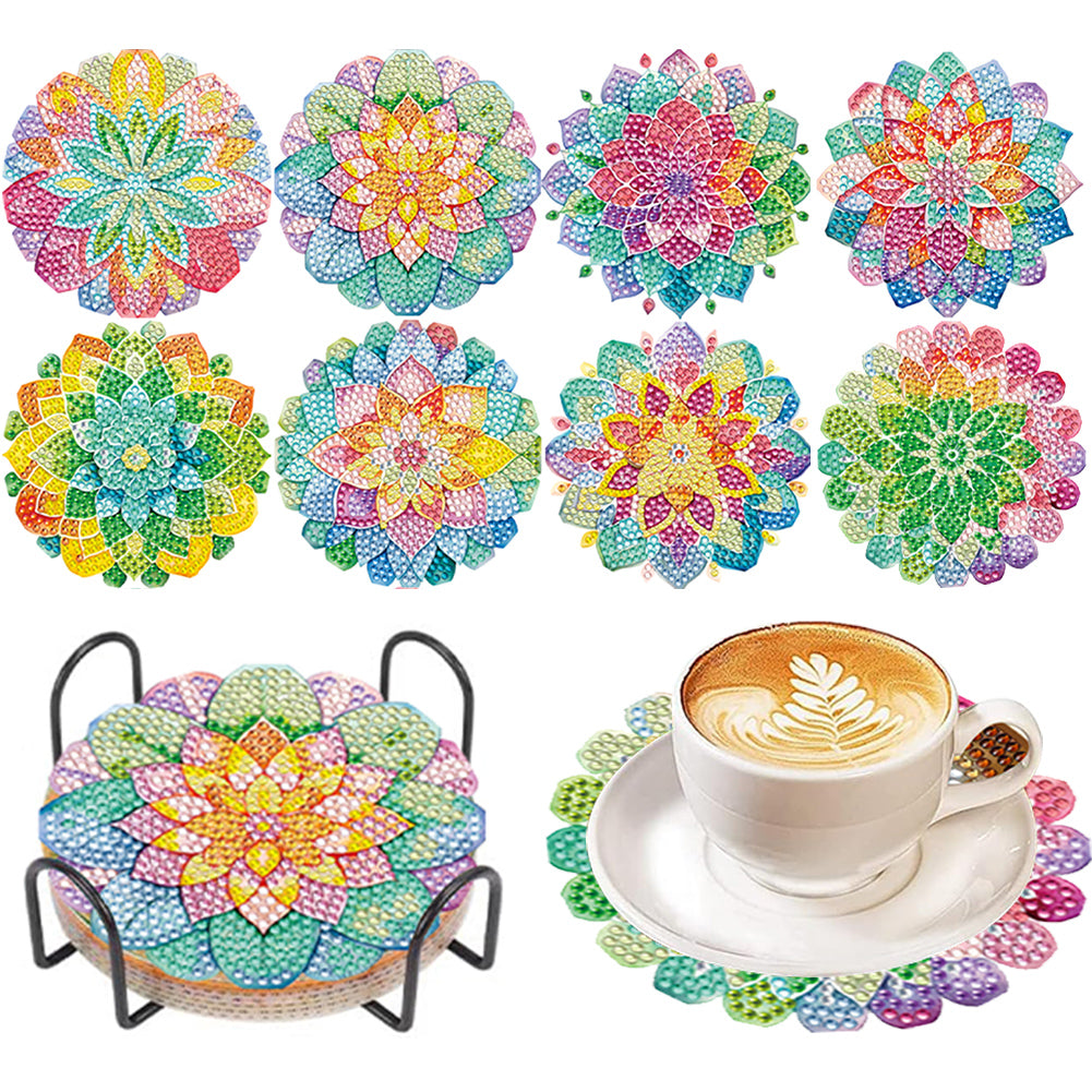 8Pcs Wooden Mandala Diamond Painting Coasters for Art Craft for Home Office