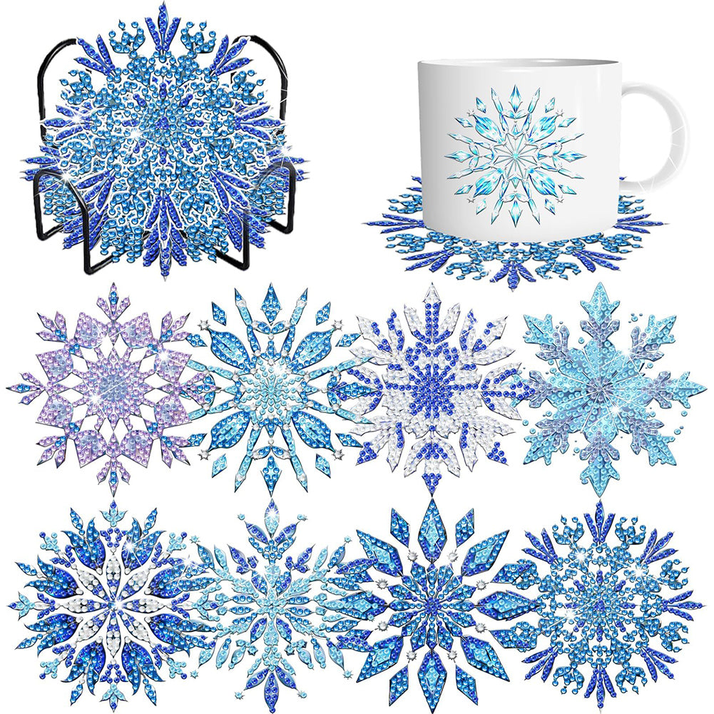 8Pcs Wooden Snowflake Diamond Painting Coasters for Art Craft for Home Office