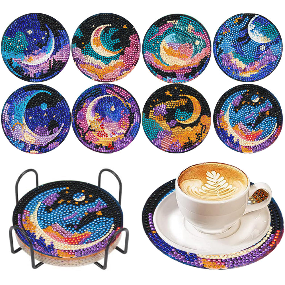 8Pcs Wooden Night Sky Diamond Painting Coasters for Art Craft for Home Office