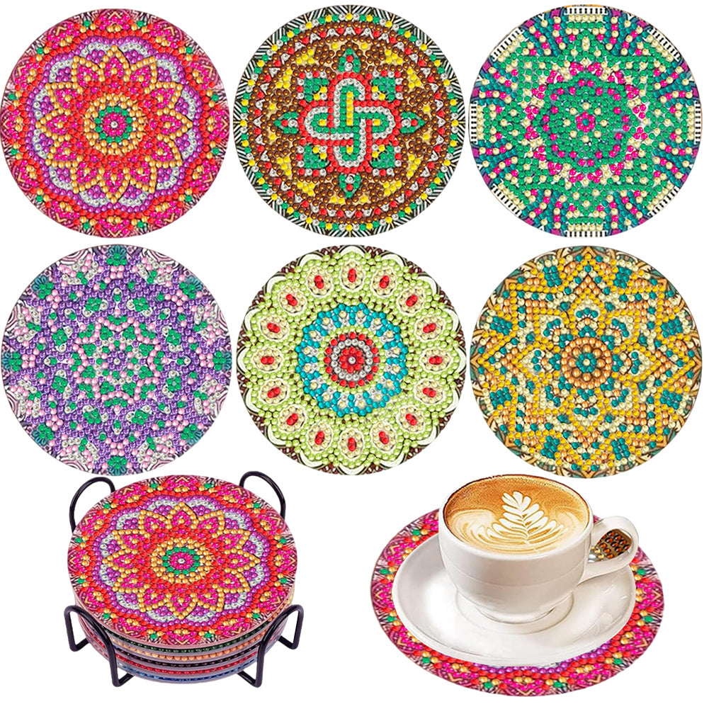 6Pcs Wooden Pattern Diamond Painting Coasters for Art Craft for Home Office