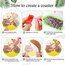 Load image into Gallery viewer, 6Pcs Wooden Bicycle Flowers Diamond Painting Coasters for Art Craft for Kids
