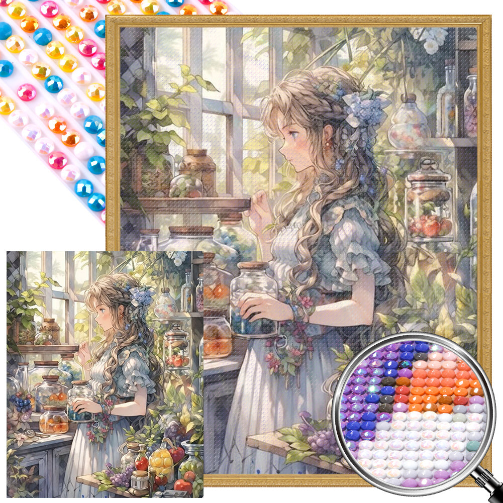 AB Diamond Painting - Full Round - Girl in the flower house (40*50CM)