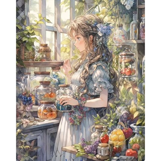 AB Diamond Painting - Full Round - Girl in the flower house (40*50CM)