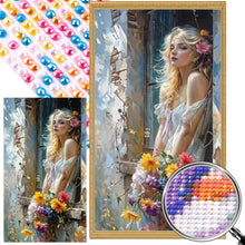 Load image into Gallery viewer, AB Diamond Painting - Full Round - Girl with blond hair by the window (40*70CM)
